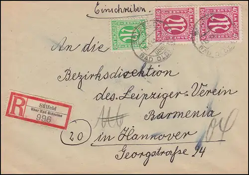 3+30 AM-Post sur lettre R SÜLFELD via BAD OLDESLOE 15.5.1946 vers HANNOVER