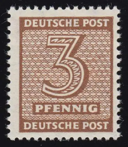 SBZ 126Ywd Ziffer 3 Pf, WZ.1Y, orangebraun, postfrisch ** geprüft