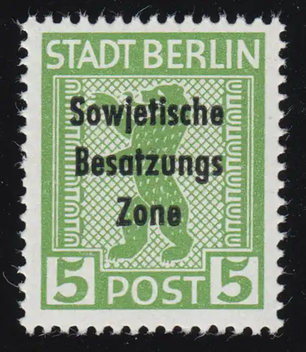 SBZ 200A ux Berliner Bär 5 Pf avec impression, vert, **