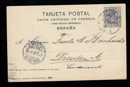 Spanien AK Cartagena: Liebespaar in spanischer Tracht Ortspostkarte DRESDEN 1904