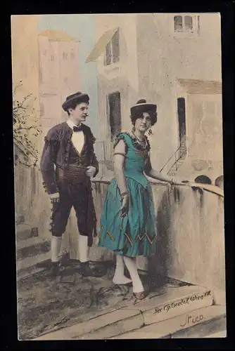 Foto-AK Scolik: Liebespaar in Sonntagstracht, coloriert, ROTTERDAM 19.12.1902