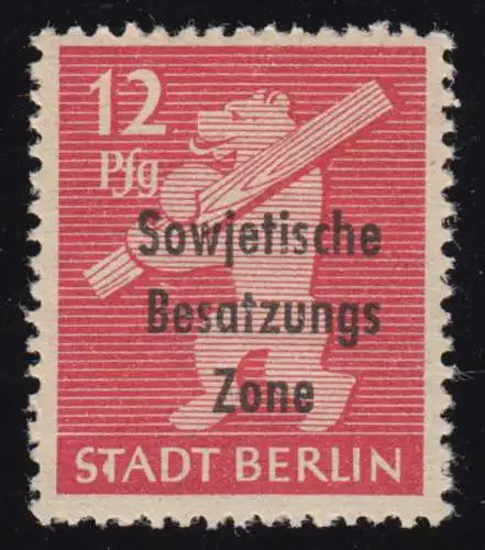 SBZ 204A wa z Berliner Bär 12 Pf mit Aufdruck, rot, **