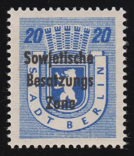 SBZ 205A wb z Berliner Bär 20 Pf avec impression, bleu, **