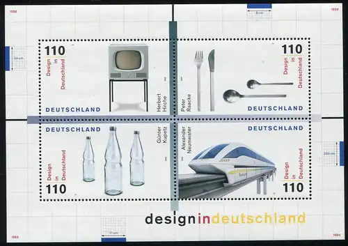 Block 50 Design 1999 mit PLF roter Punkt unter he von Hirche [2068], **