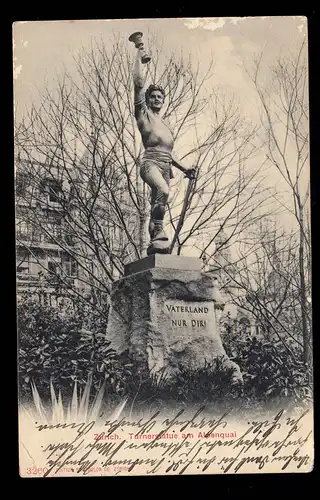 AK Suisse: Zurich Turner Statue am Alpenquai, ZÜRICH 20.12.1906