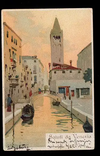 AK Italien: Gruss aus Venedig mit Gondeln, AUGSBURG 19.2.1902 nach HAMBURG 20.2.