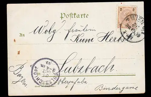 AK Autriche: Versus de ... VIENNE 56 - 30.10.1899 vers SULZBACH 31.10.99