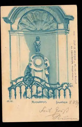 AK Belgien: Brüssel - Brunnenfigur Mannekenpis, BRÜSSEL 8.8.1899