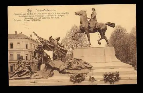 AK Belgien: Antwerpen - Weltkriegsdenkmal 1914-1919, ANVERS 28.8.1930