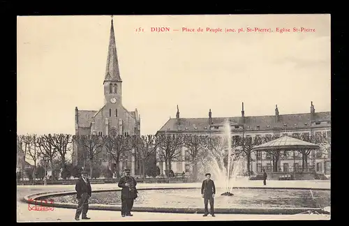 AK France: Dijon - Place du peuple avec l'église Saint-Pierre, inutilisé