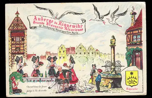 AK Frankreich: Auberge de Riquewihr Grande Brasserie Alsacienne PARIS 19.7.1956 