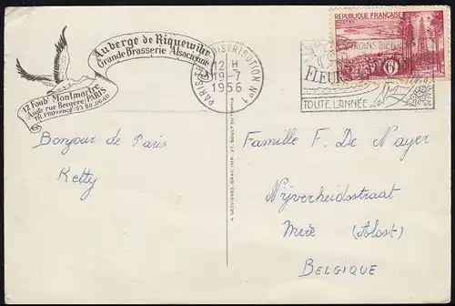 AK France: Auberge de Riquewihr Grande Brasserie Alsacienne PARIS 19.7.1956