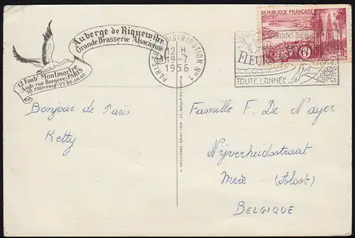 AK Frankreich: Auberge de Riquewihr Grande Brasserie Alsacienne PARIS 19.7.1956 