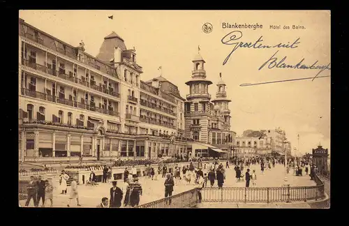 AK Belgien: Blankenberghe - Hotel des Bains, 1930