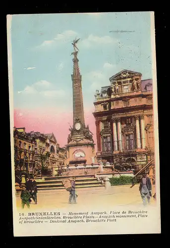 AK Belgien: Brüssel - Anspach-Denkmal auf dem Brouckere-Platz, 6.8.1930