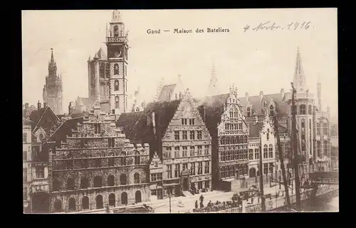 BS Soldatenheim I Gent auf AK  Gand/Gent Maison des Bateliers, Feldpost 4 - 1916