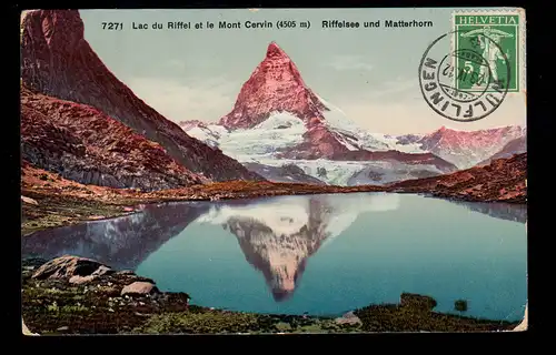 AK Suisse: Riffelsee et Matterhorn, WÜLFLINGEN 23.4.1912