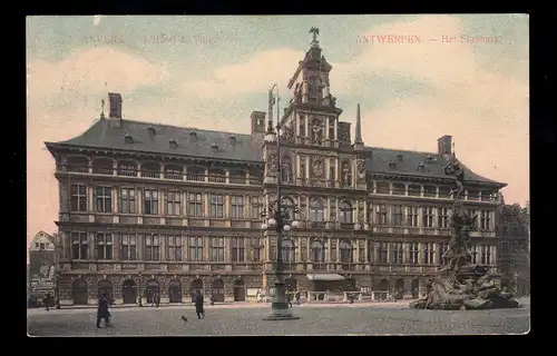 BS Mil. Eisenbahn Maschinenamt ANTWERPEN 2.4.1915 auf passender AK Stadthaus