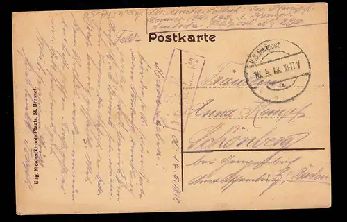 AK Belgien: Brüssel - Die Kanzel in Sanct Gudula, Feldpost 16.5.1918
