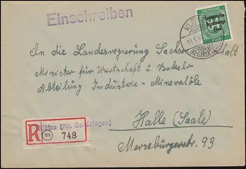 211 SBZ-Aufdruck als EF auf R-Brief Not-R-Zettel KLÖTZE (Kr. GARDELEGEN) 11.1.49