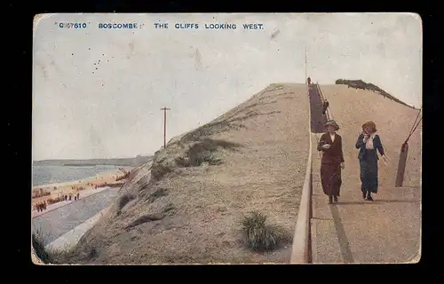 AK England: Boscombe / Bournemouth - Spaziergänger auf den Klippen, 1928