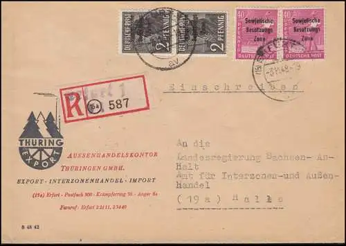 182+193 impressions SBZ en MiF sur lettre R avec un centre de secours EFFERT 1 - 3.11.1948