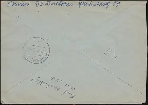 936+937 Ulbricht je senkrechtes Paar Eil-R-Brief ZWICKAU 17.12.1973 nach Hamburg