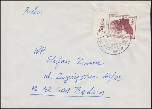 806 Kant NEUE Fluo mit OR auf Auslandsbrief SSt NIDDA Bad Salzhausen 23.1.1981