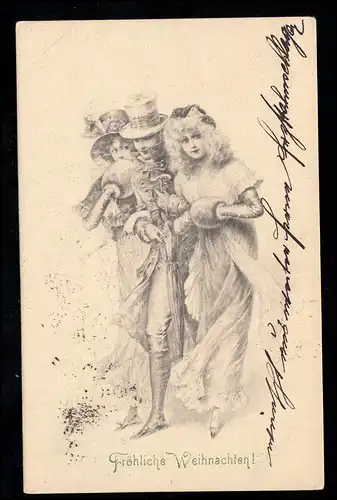AK Noël: Femmes avec manchon et homme avec parapluie, CHAFFA 23.12.1900