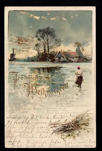 AK Noël: Village hivernal Idylle Weiher Bauer Windmühle, HAMBURG 1900