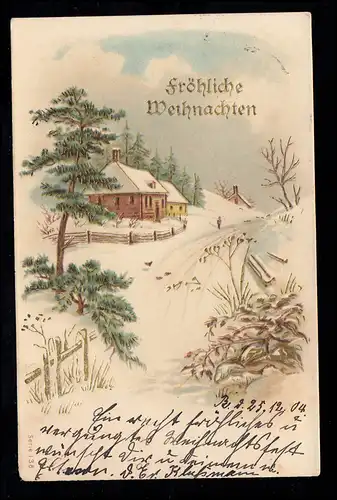 AK Noël: Village hivernal, doré, PHYSIQUE 24.12.1904