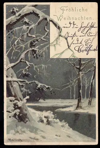 AK Noël: Paysage hivernal avec chêne et rivière, AURICH 23.12.1905
