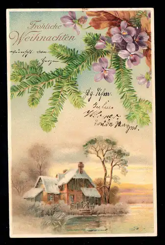 AK Weihnachten: Landschaft mit Haus am See im Winter, STEGLITZ 24.12.1904