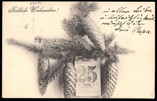 AK Noël: Branche de pins avec feuille de calendrier 25 décembre, GRAZ 22.12.