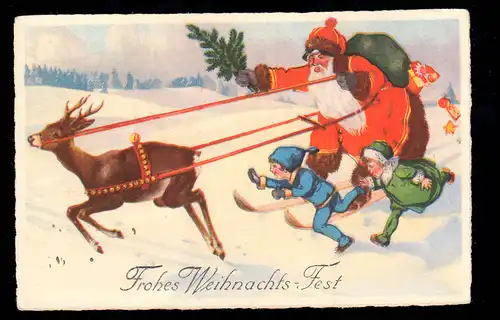 AK Noël: Rêves avec Père Noël sur skis, enfants, inutilisé