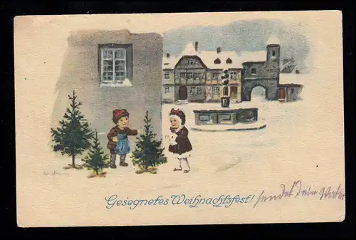 AK Weihnachten: Mädchen kauft Weihnachtabaum, Feldpost Pionierkompanie 21.12.17 