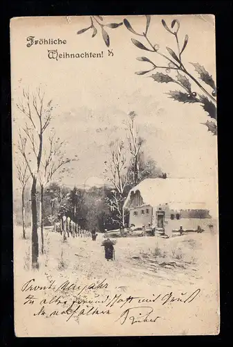 AK Weihnachten: Dorfidylle im Winter Frau mit Reisig, WIEN 23.12.1903