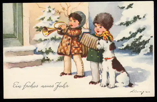 AK Neujahr: Silversterständchen - Junge + Mädchen machen Musik CHEMNITZ 30.12.39