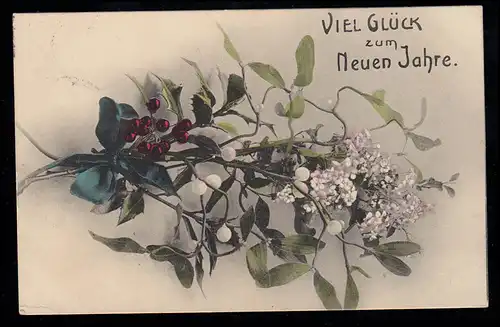 AK Nouvel An: Bérets et fleurs, PASSAU 31.12.1909