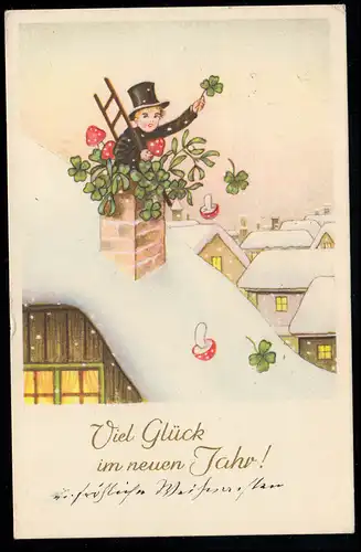 AK Nouvel An: La balayeuse de cheminée avec porte-bonheur dans la cheminée, VIENNE 21.12.1953