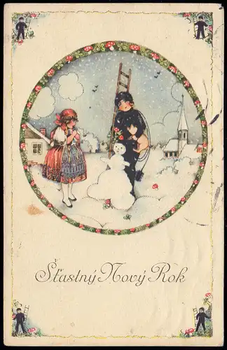 AK Nouvel An: Snowmann Filles en costume, PRAG PRAHA 29.12.43