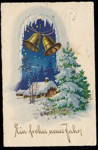 AK Nouvel An: Photo hivernale de nuit avec cloches, FLEXEN 31.12.1930
