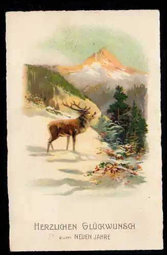 AK Neujahr: Winteridyll - Berglandschaft mit Hirsch, BAD SCHMIEDEBERG 31.12.1930