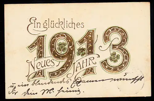 Präge-AK Neujahr: Vergoldete 1913, GÖHREN (AMTSH. LEIPZIG) 31.12.1912