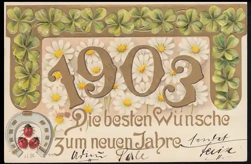 Nouvel An: Oré d'or 1903 Coléoptères Fers à cheval Trèfle chanceux, 31.12.1902