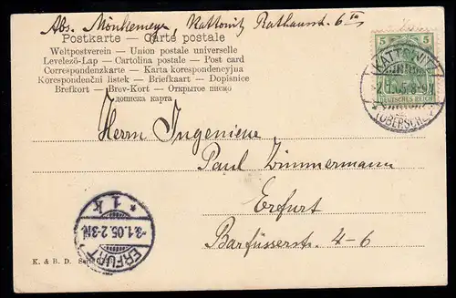 AK Neujahr: Kalenderblatt 1. Januar 1905 Glücksklee Hufeisen, KATTOWITZ 2.1.1905