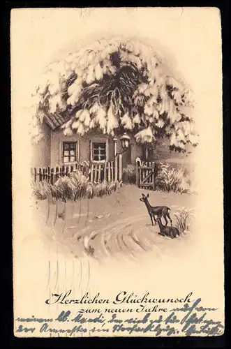 AK Nouvel An: Paysage d'hiver - Rehe devant une maison, STARNBERG 30.12.1932