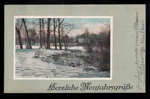 AK Neujahr: Winterlandschaft mit Fluss Haus Bäumen, HALLE / SAALE 31.12.19