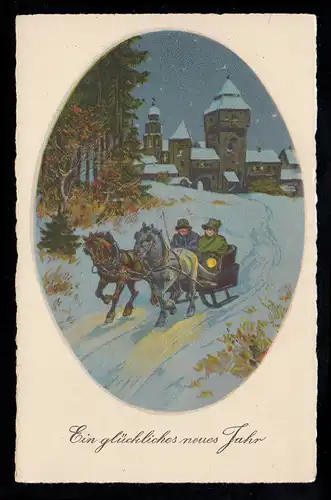 AK Nouvel An: paysage hivernal avec calèche de nuit, inutilisé