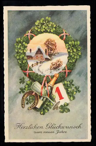 AK Nouvel An: Accessoires Silverster avec petite image de paysage, BRAKE 31.12.1940